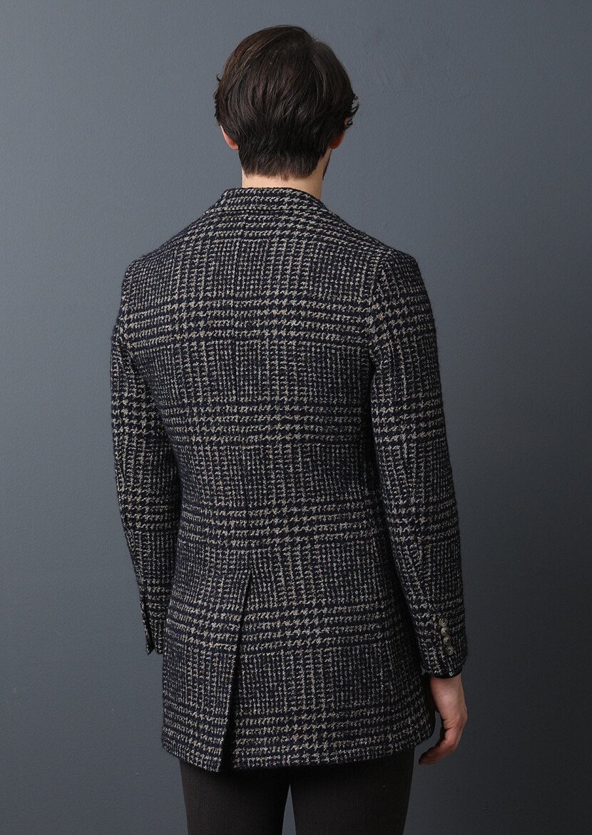 Navy Blue Weaving Overcoat - 4