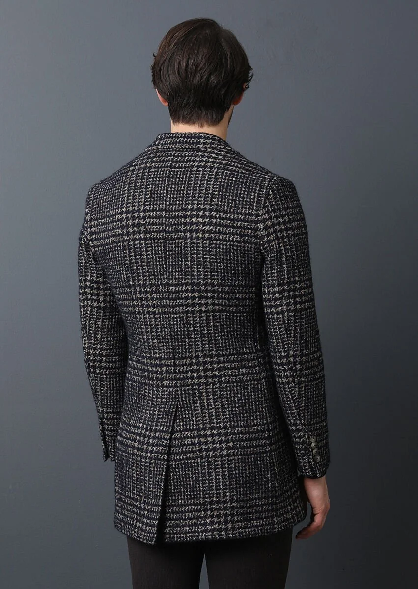 Navy Blue Weaving Overcoat - 4