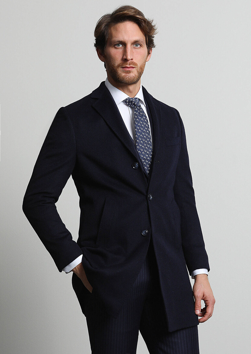 Navy Blue Weaving Overcoat 