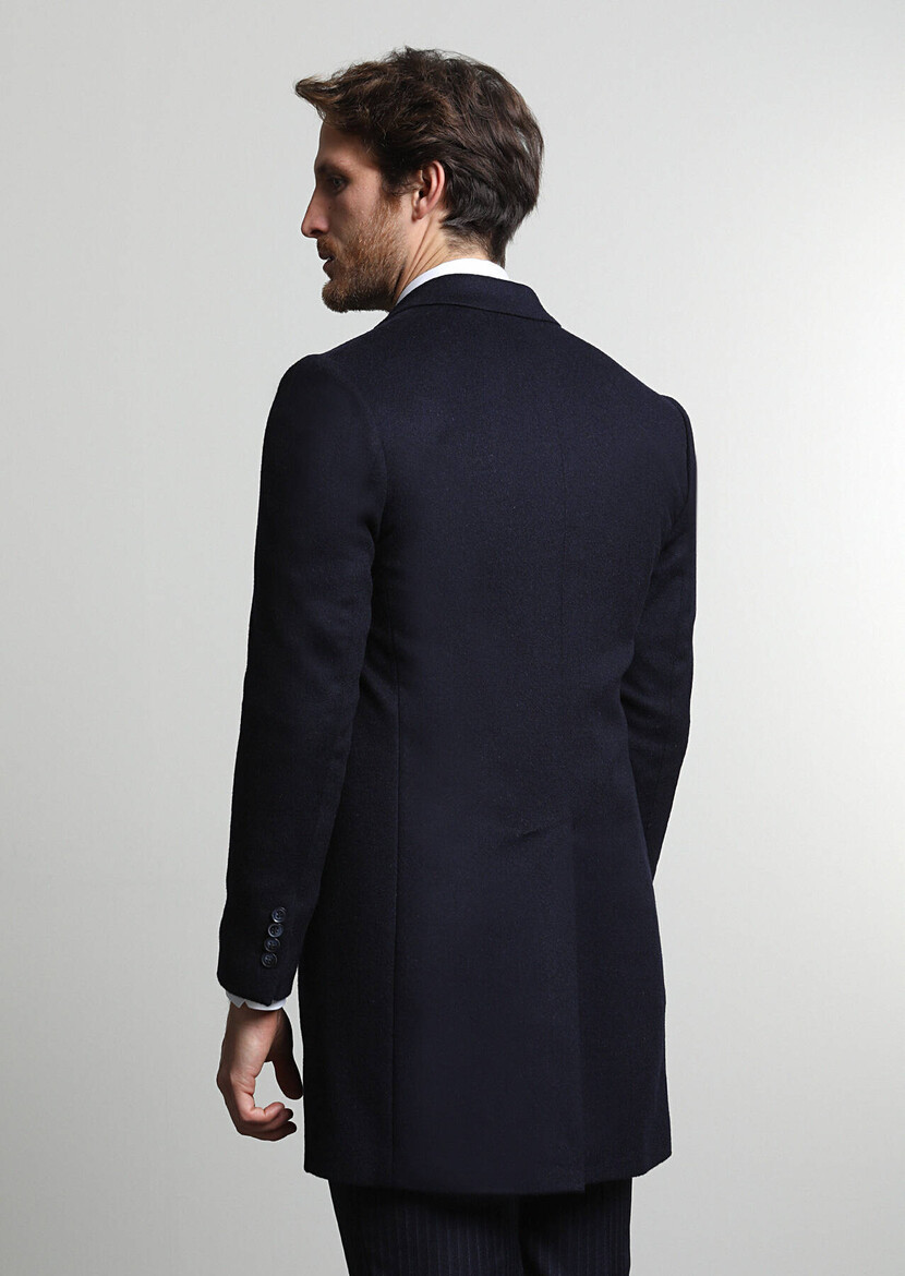 Navy Blue Weaving Overcoat - 4