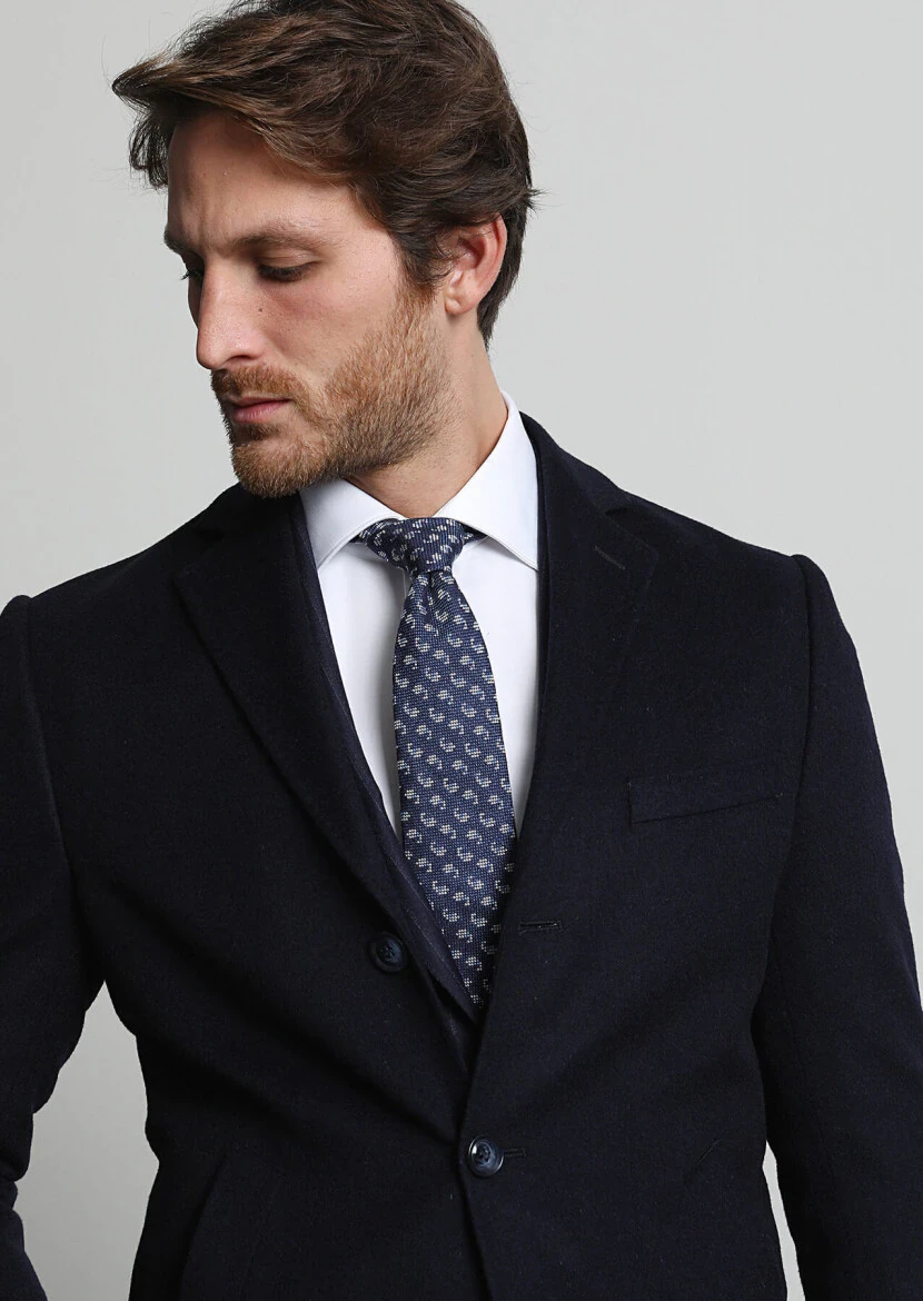 Navy Blue Weaving Overcoat 