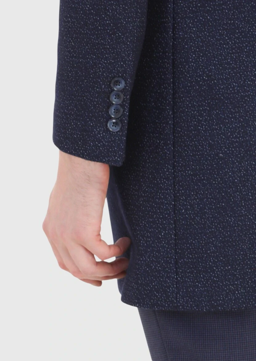 Navy Blue Weaving Overcoat - 4