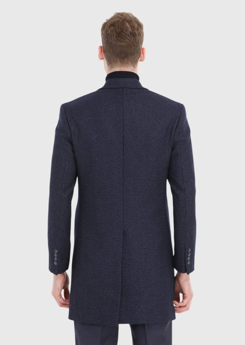 Navy Blue Weaving Overcoat - 5