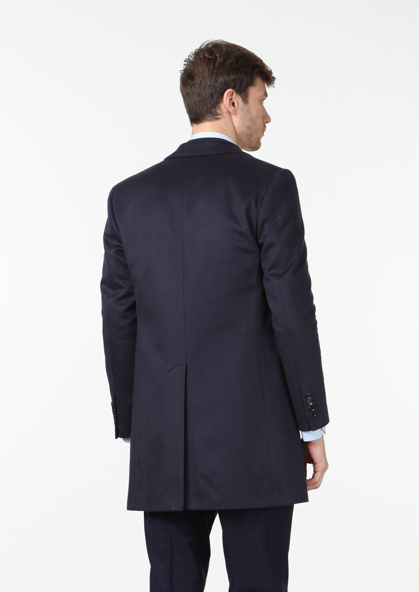 Navy Blue Weaving Overcoat - 4