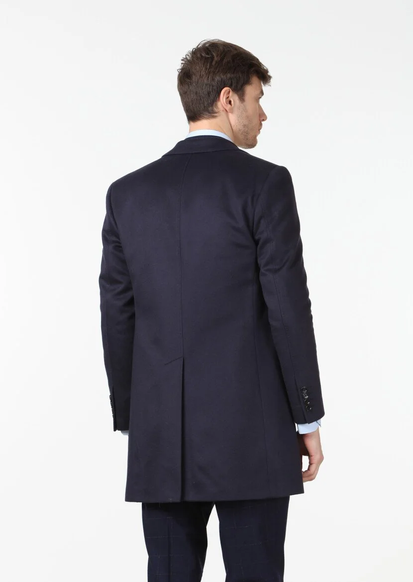 Navy Blue Weaving Overcoat - 4