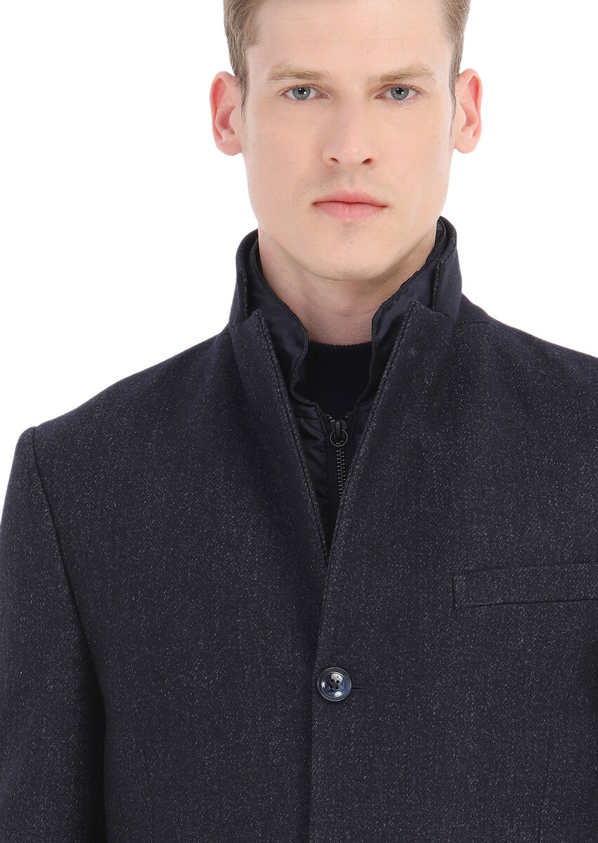 Navy Blue Weaving Overcoat - 4