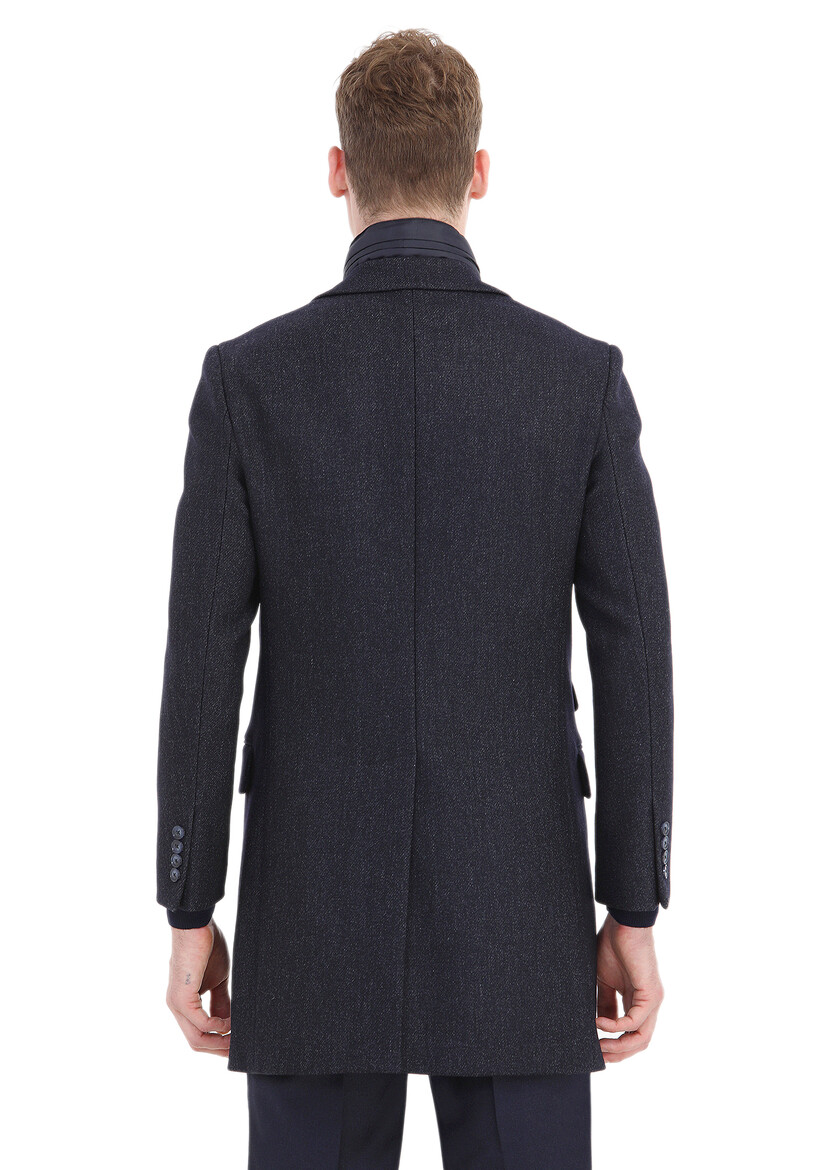 Navy Blue Weaving Overcoat - 6