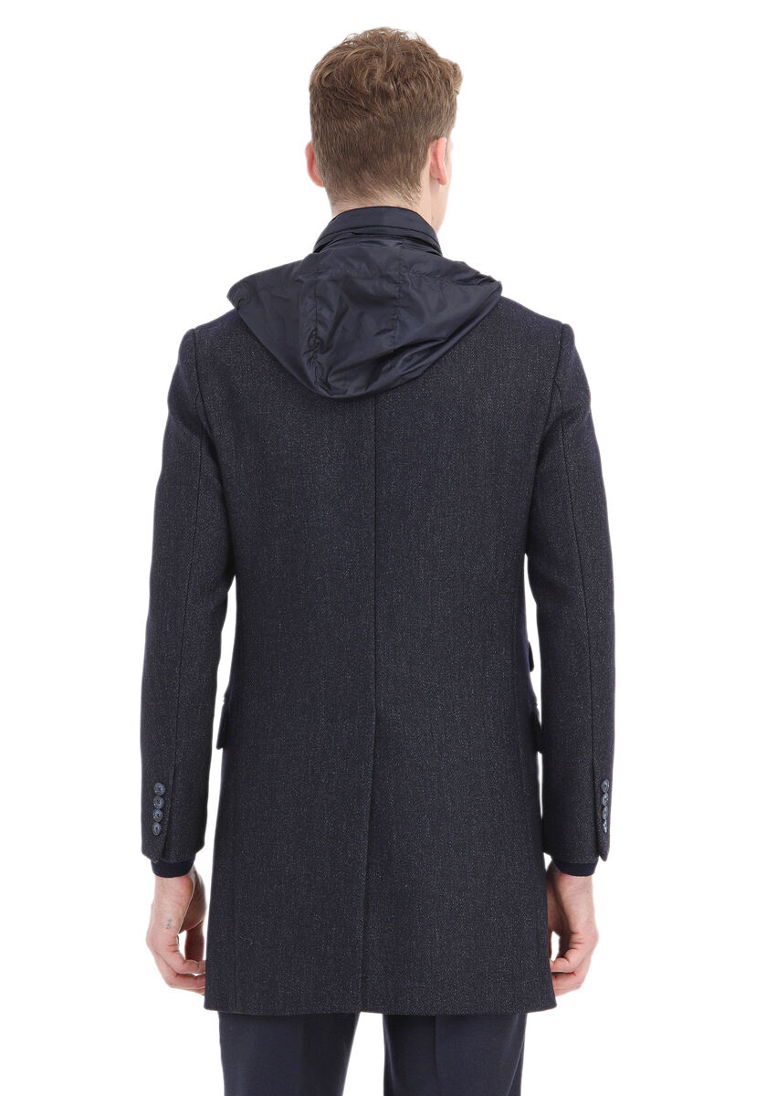 Navy Blue Weaving Overcoat - 7