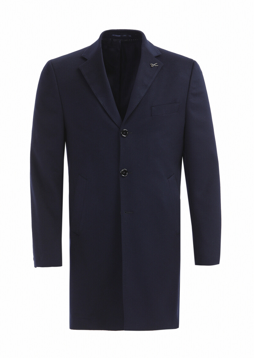 Navy Blue Weaving Overcoat - 1