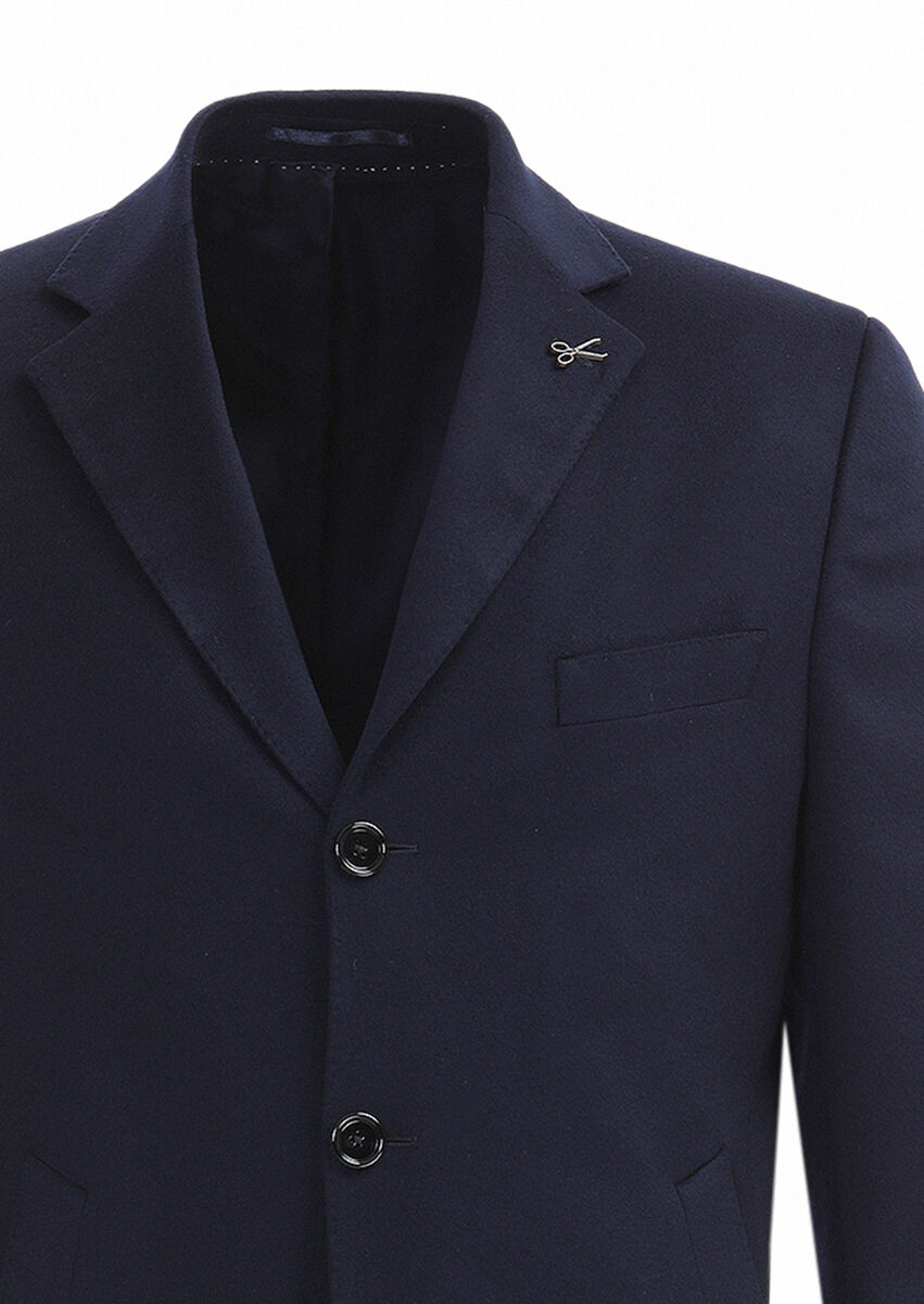 Navy Blue Weaving Overcoat - 2