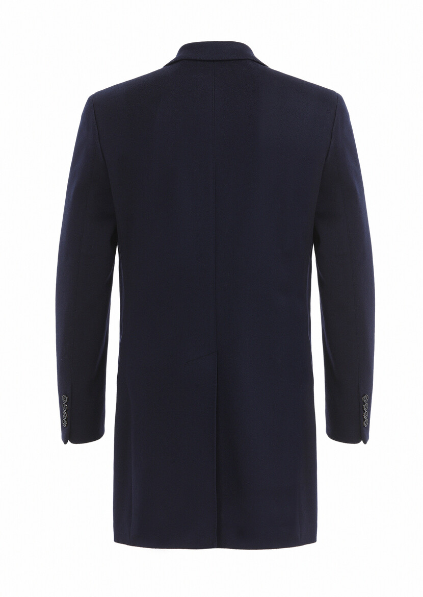 Navy Blue Weaving Overcoat - 3