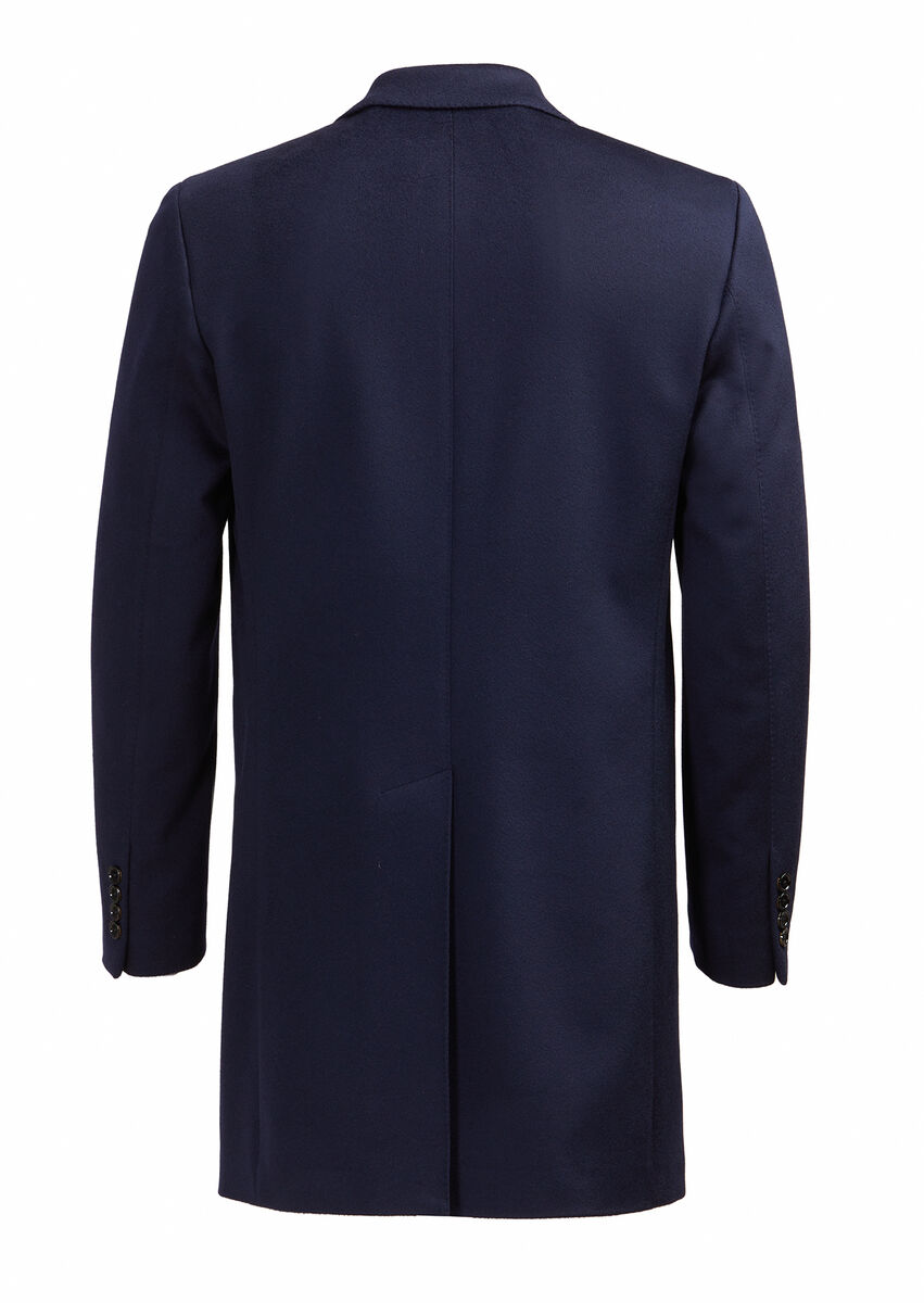 Navy Blue Weaving Overcoat - 5