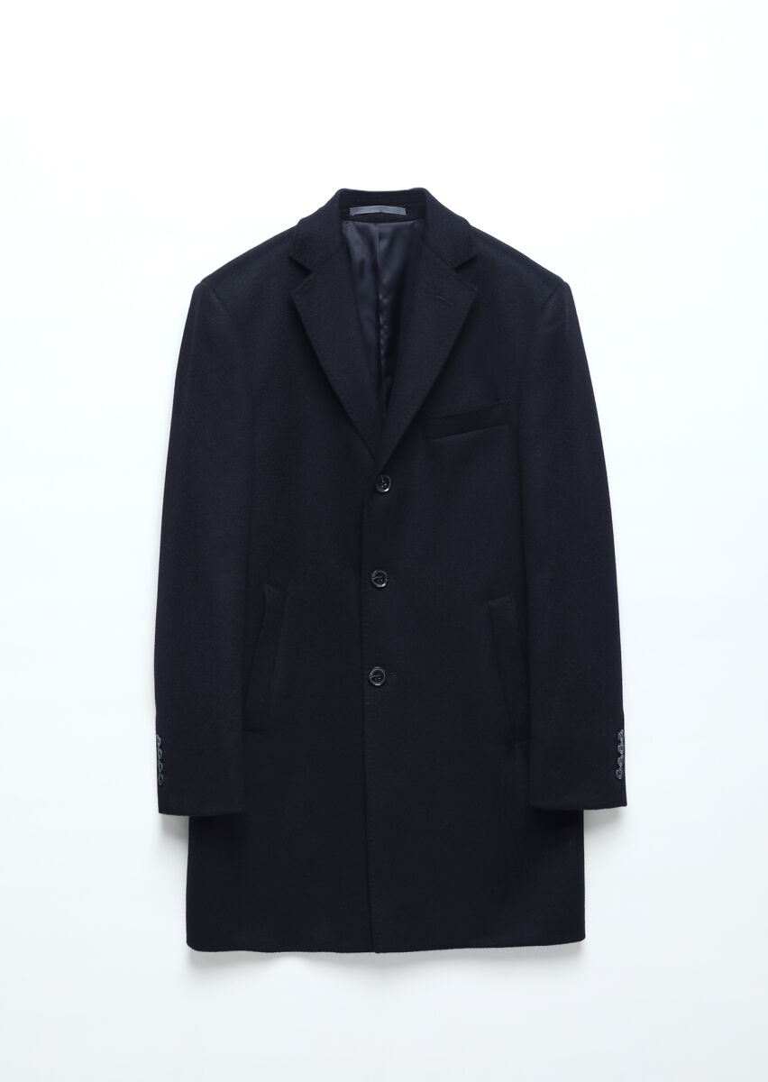 Navy Blue Weaving Overcoat - 1