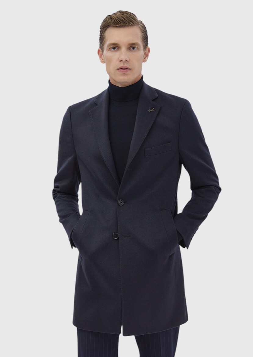 Navy Blue Weaving Overcoat - 6