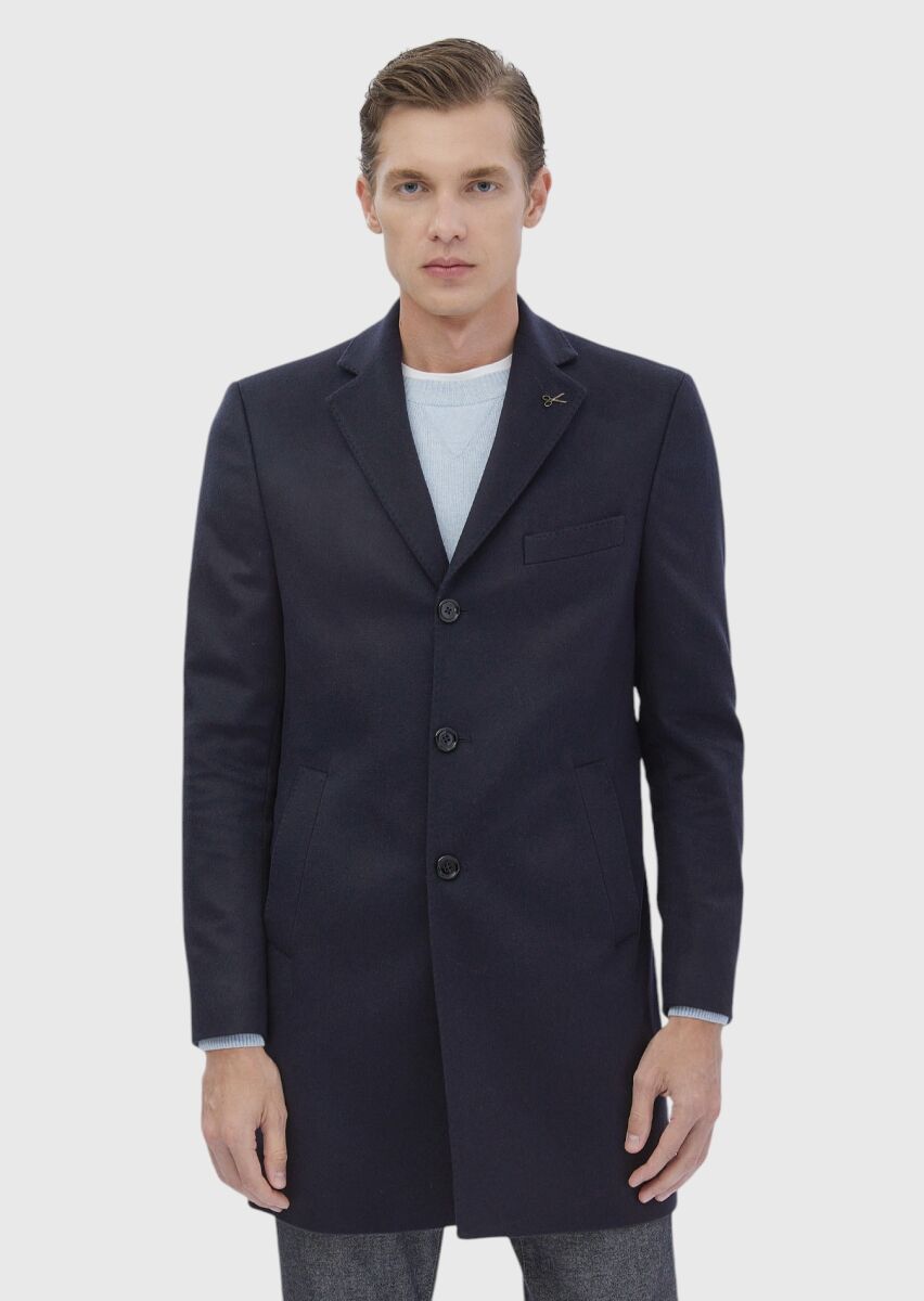 Navy Blue Weaving Overcoat - 7