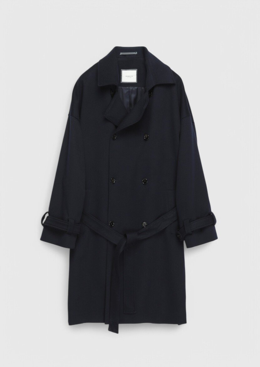 Navy Blue Weaving Overcoat 