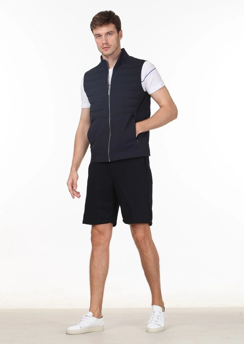 Navy Blue Weaving Puffer Vest - 3