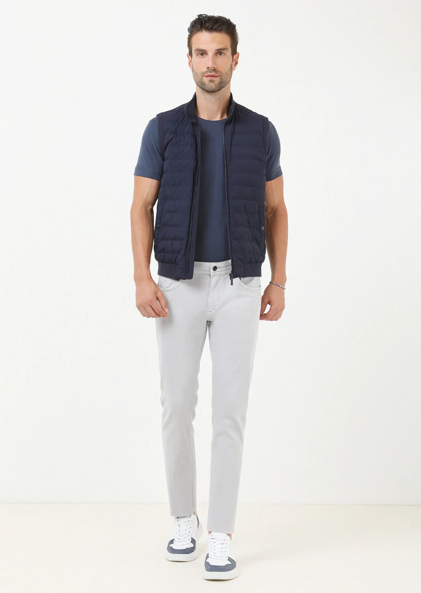 Navy Blue Weaving Puffer Vest - 2