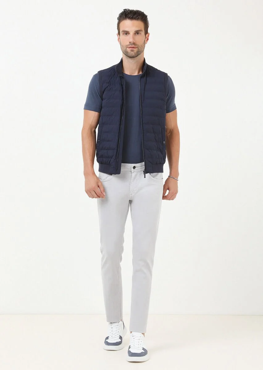 Navy Blue Weaving Puffer Vest - 2