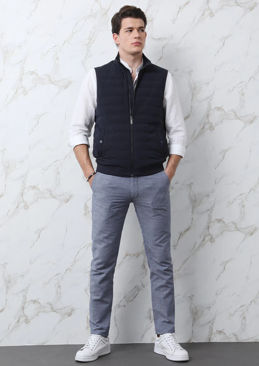 Navy Blue Weaving Puffer Vest - 3