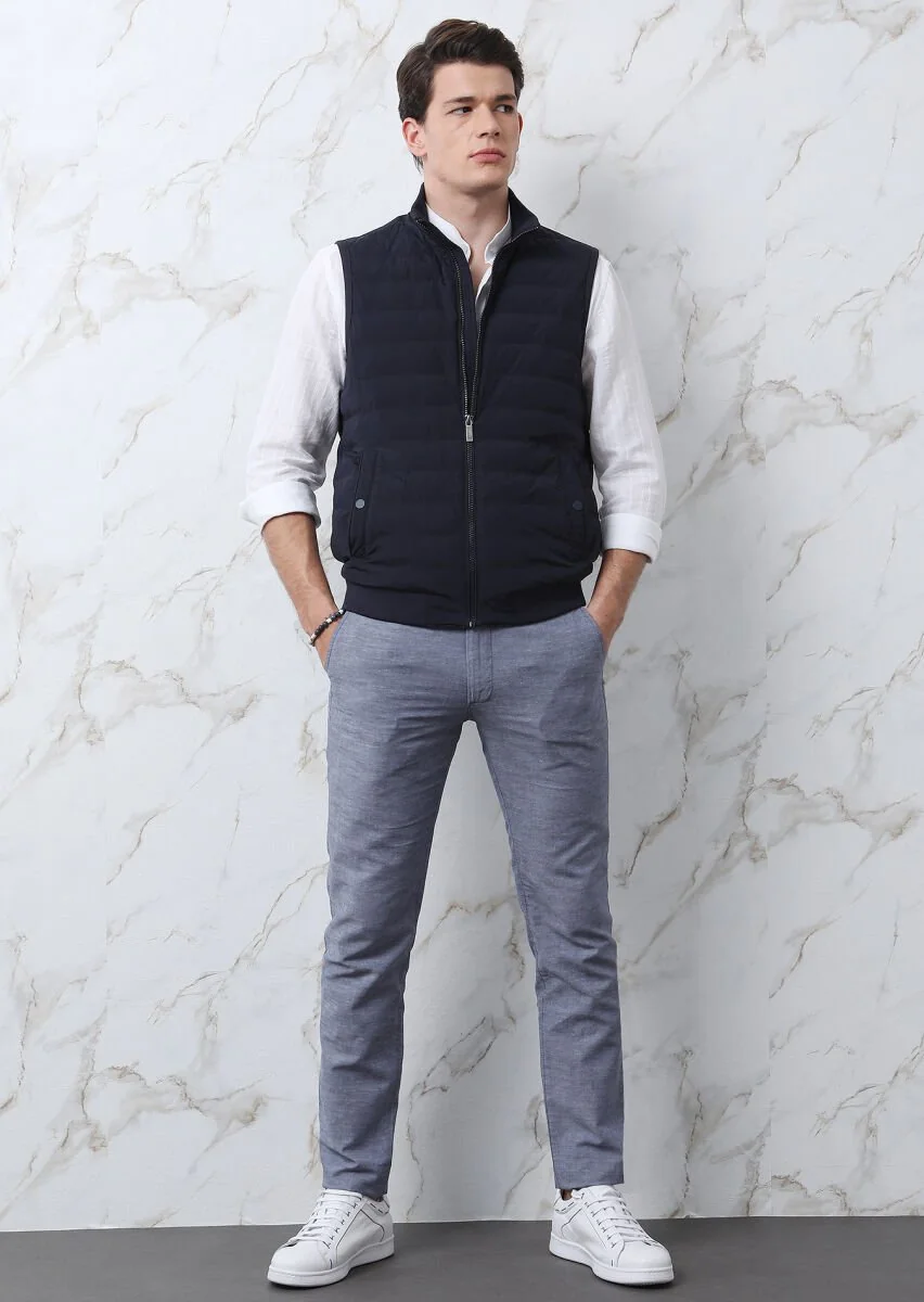 Navy Blue Weaving Puffer Vest - 3