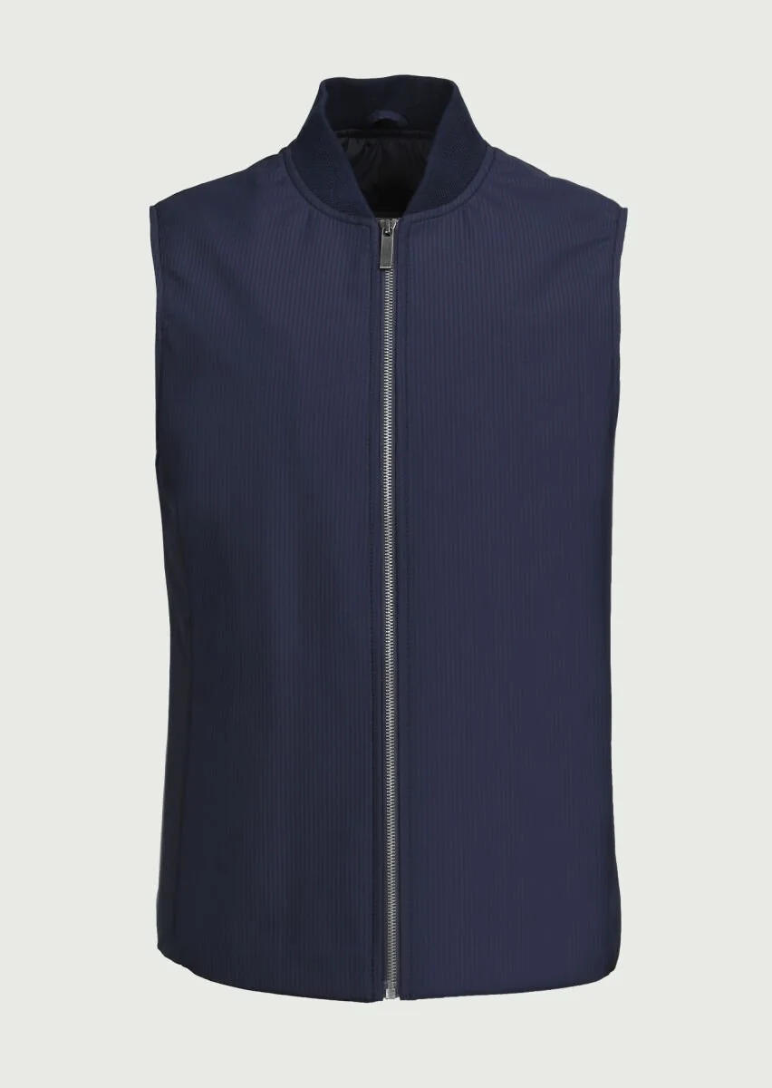 Navy Blue Weaving Puffer Vest - 6