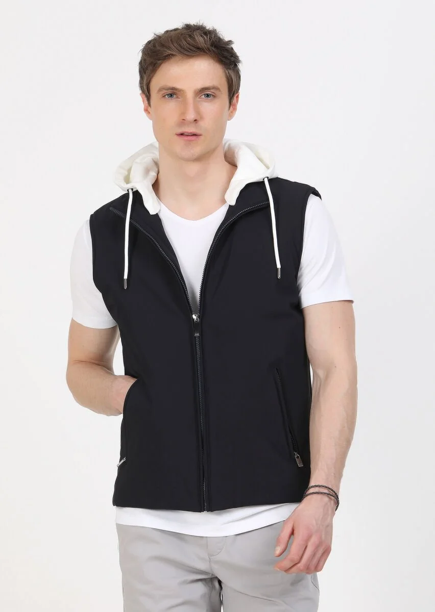Navy Blue Weaving Puffer Vest - 1