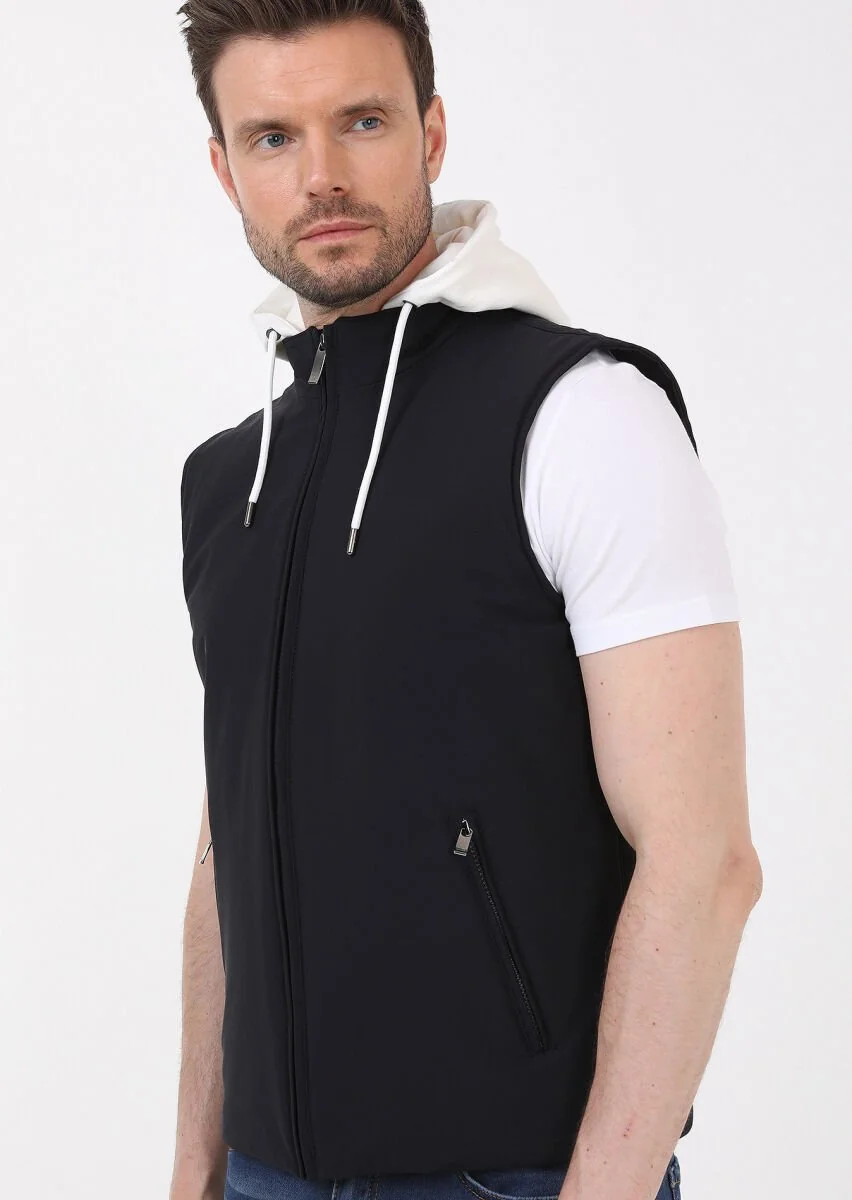 Navy Blue Weaving Puffer Vest - 2