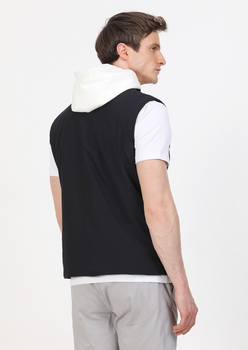 Navy Blue Weaving Puffer Vest - 4
