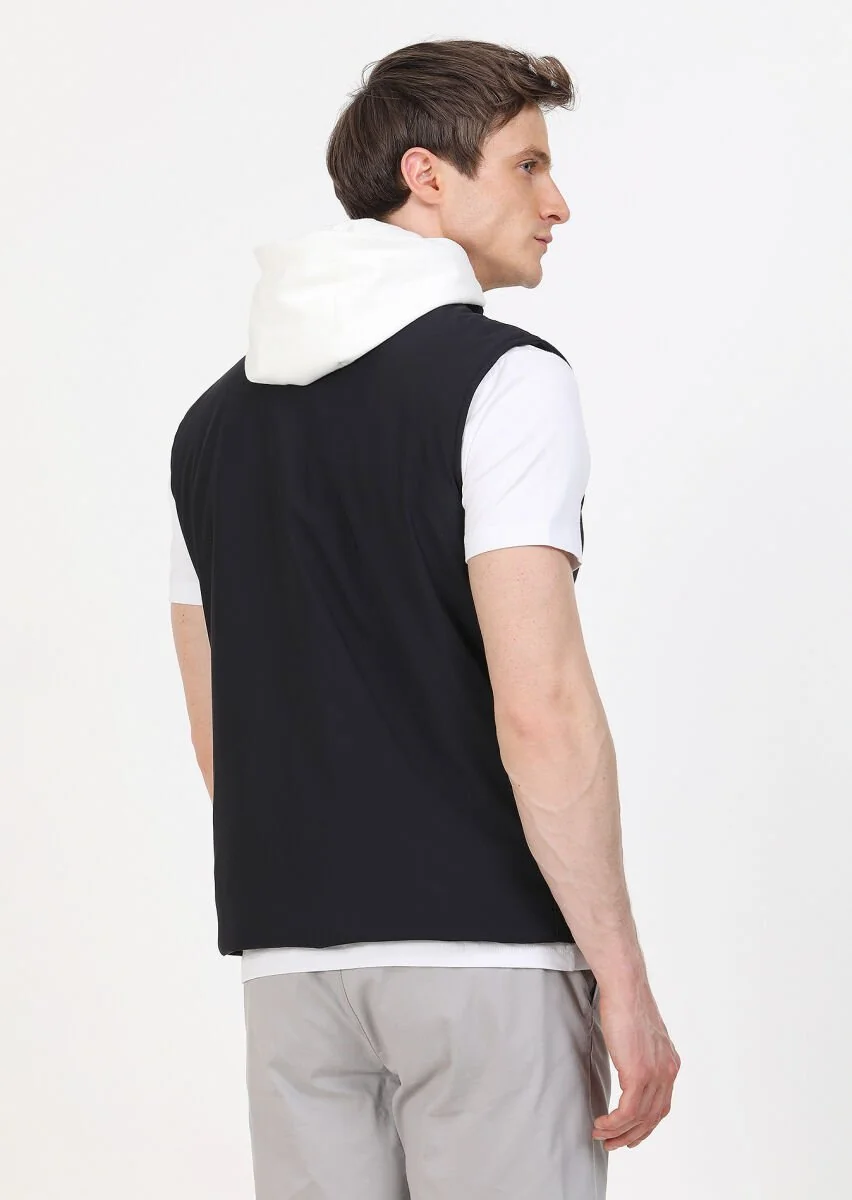 Navy Blue Weaving Puffer Vest - 4