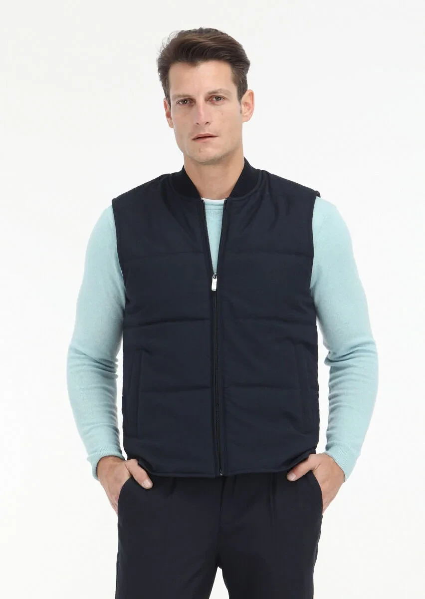 Navy Blue Weaving Puffer Vest - 2