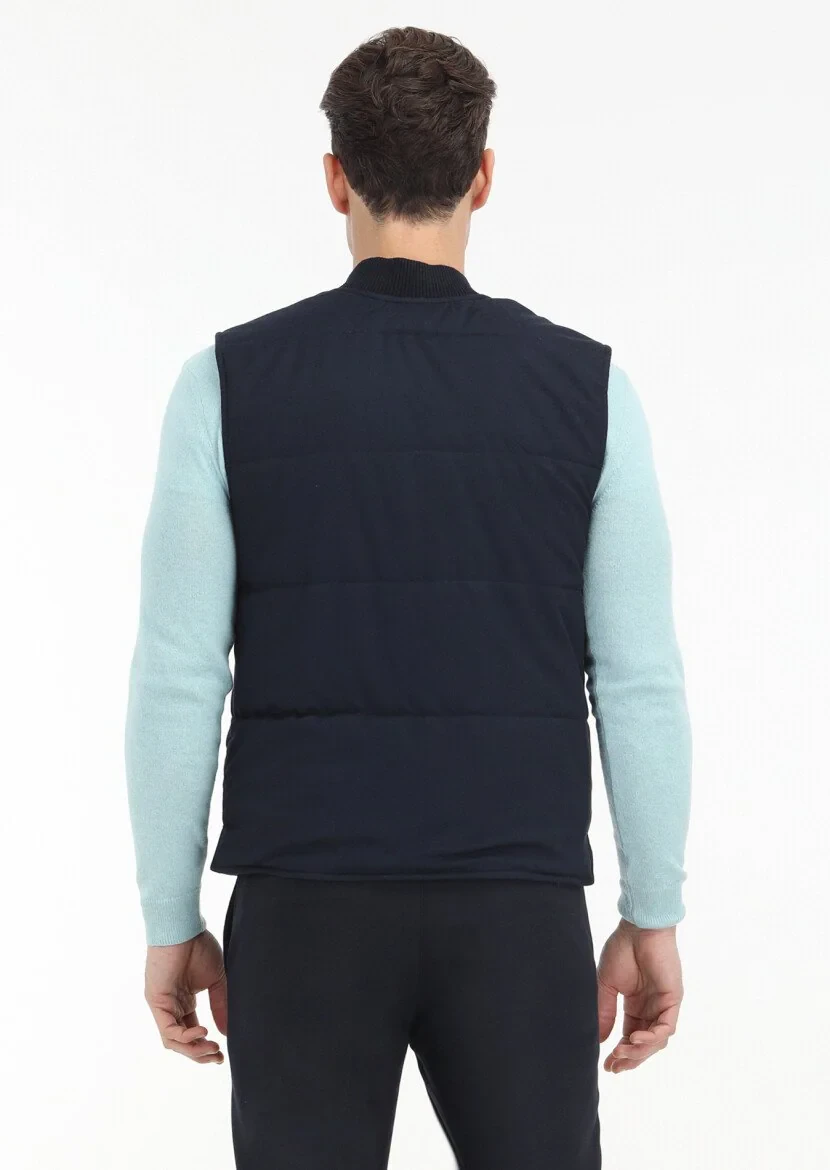 Navy Blue Weaving Puffer Vest - 4