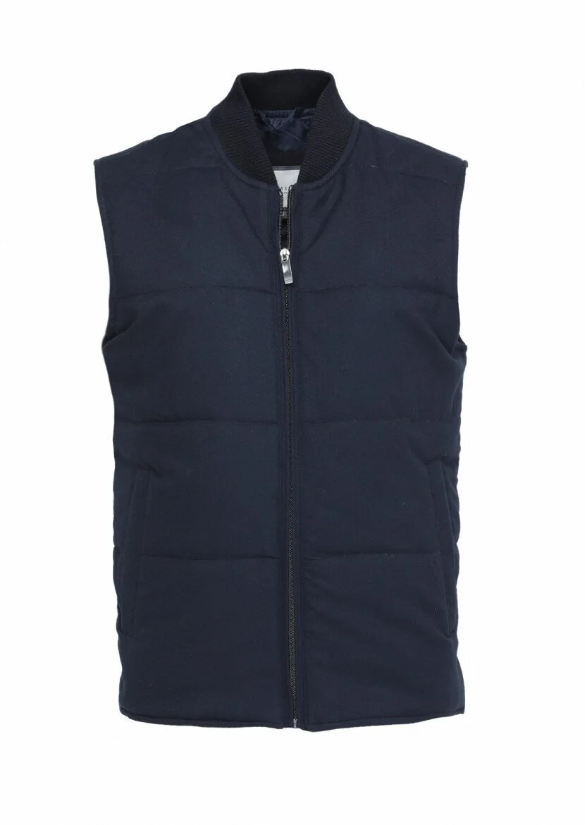 Navy Blue Weaving Puffer Vest - 5