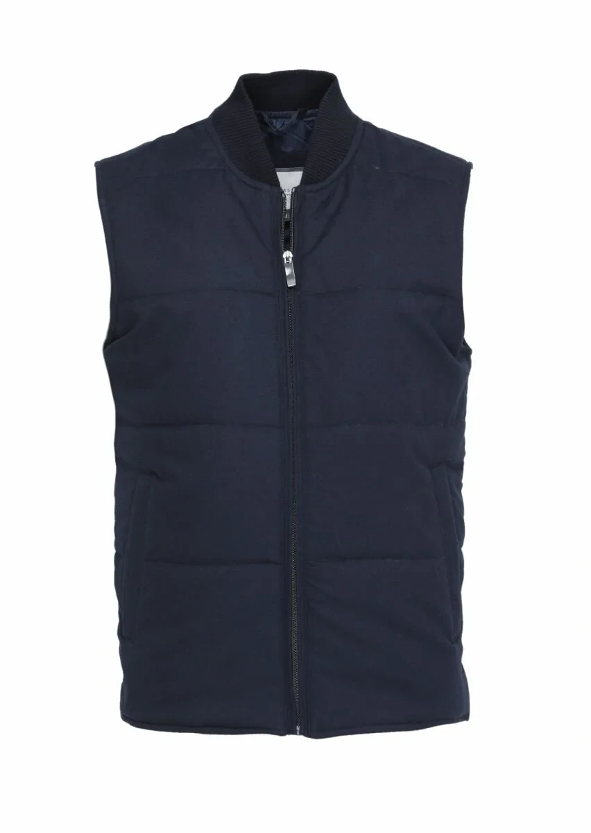 Navy Blue Weaving Puffer Vest - 5