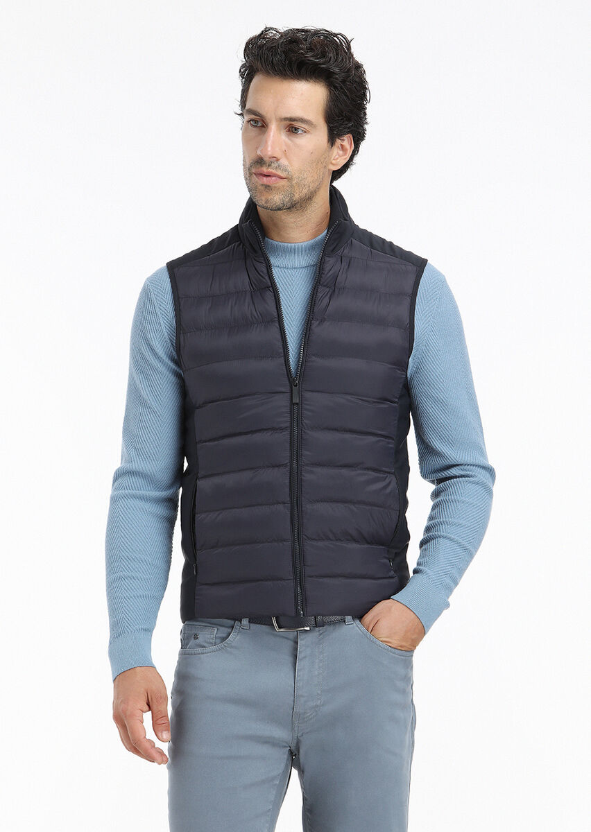 Navy Blue Weaving Puffer Vest - 3