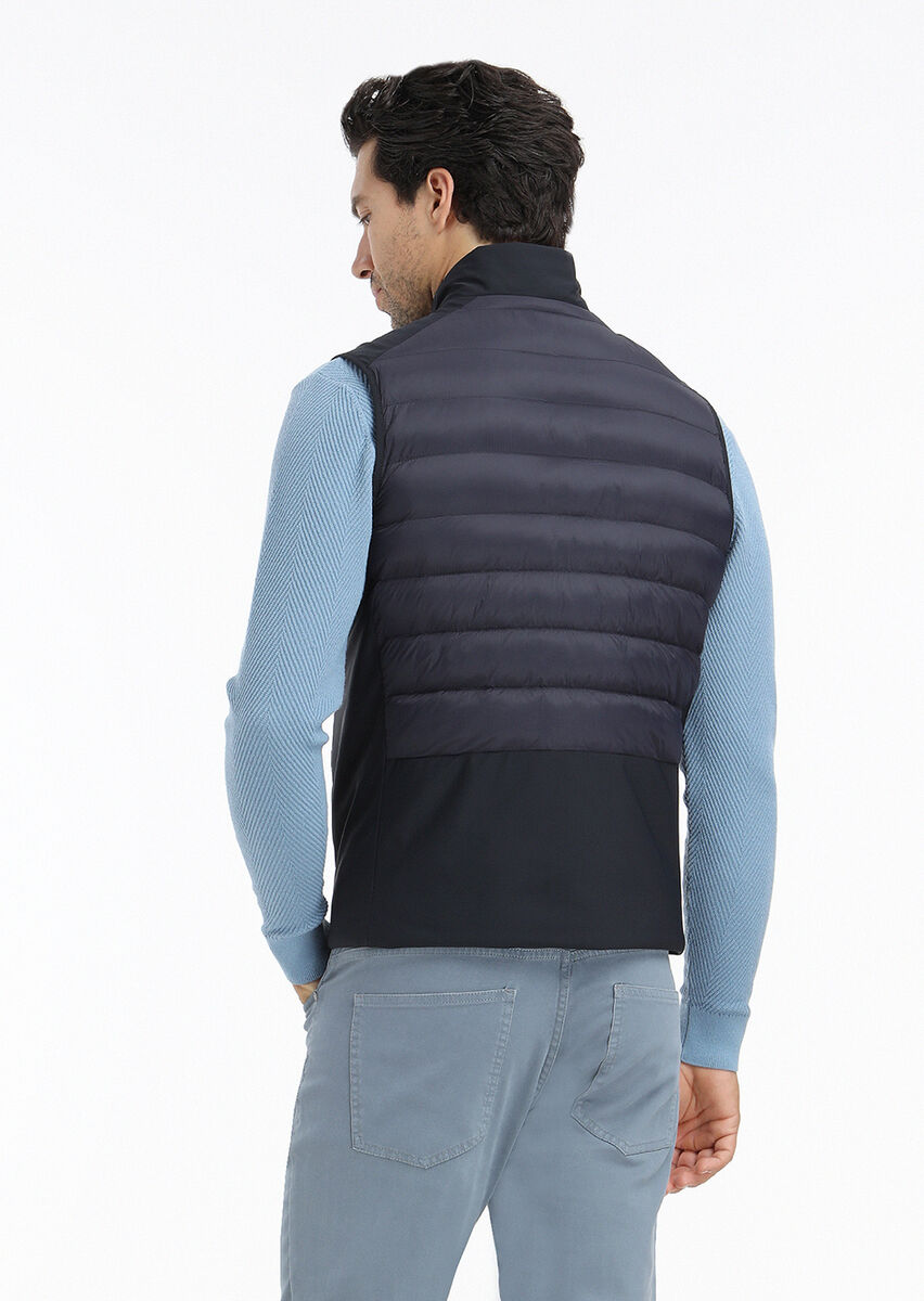 Navy Blue Weaving Puffer Vest - 5