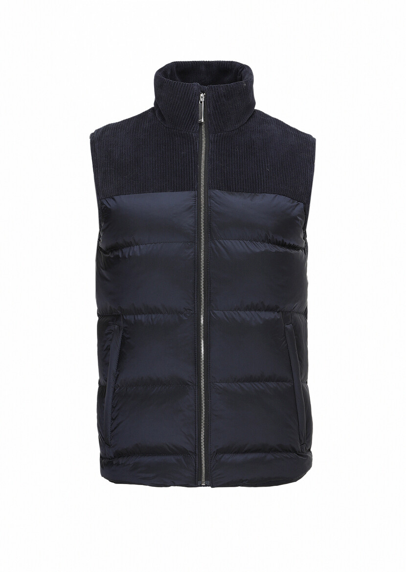 Navy Blue Weaving Puffer Vest - 6