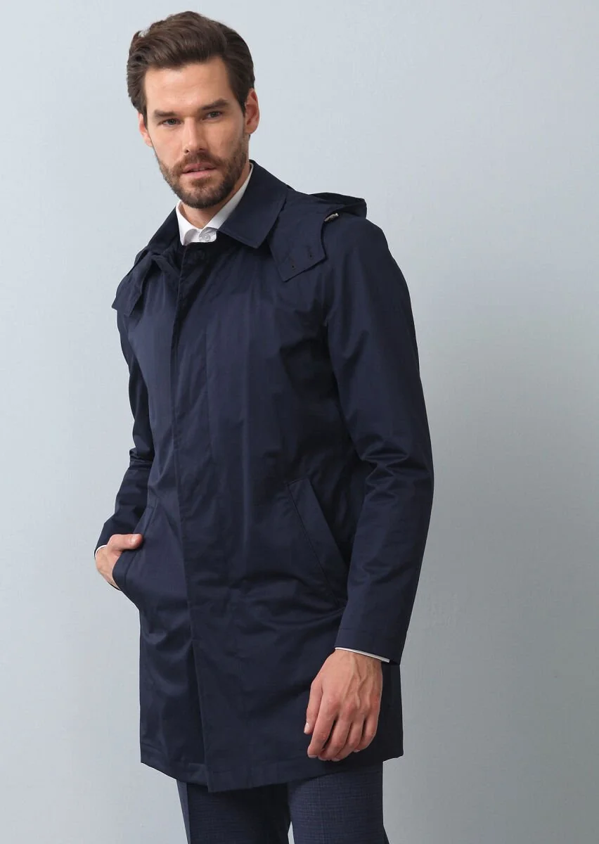 Navy Blue Weaving Rain Coat - 1
