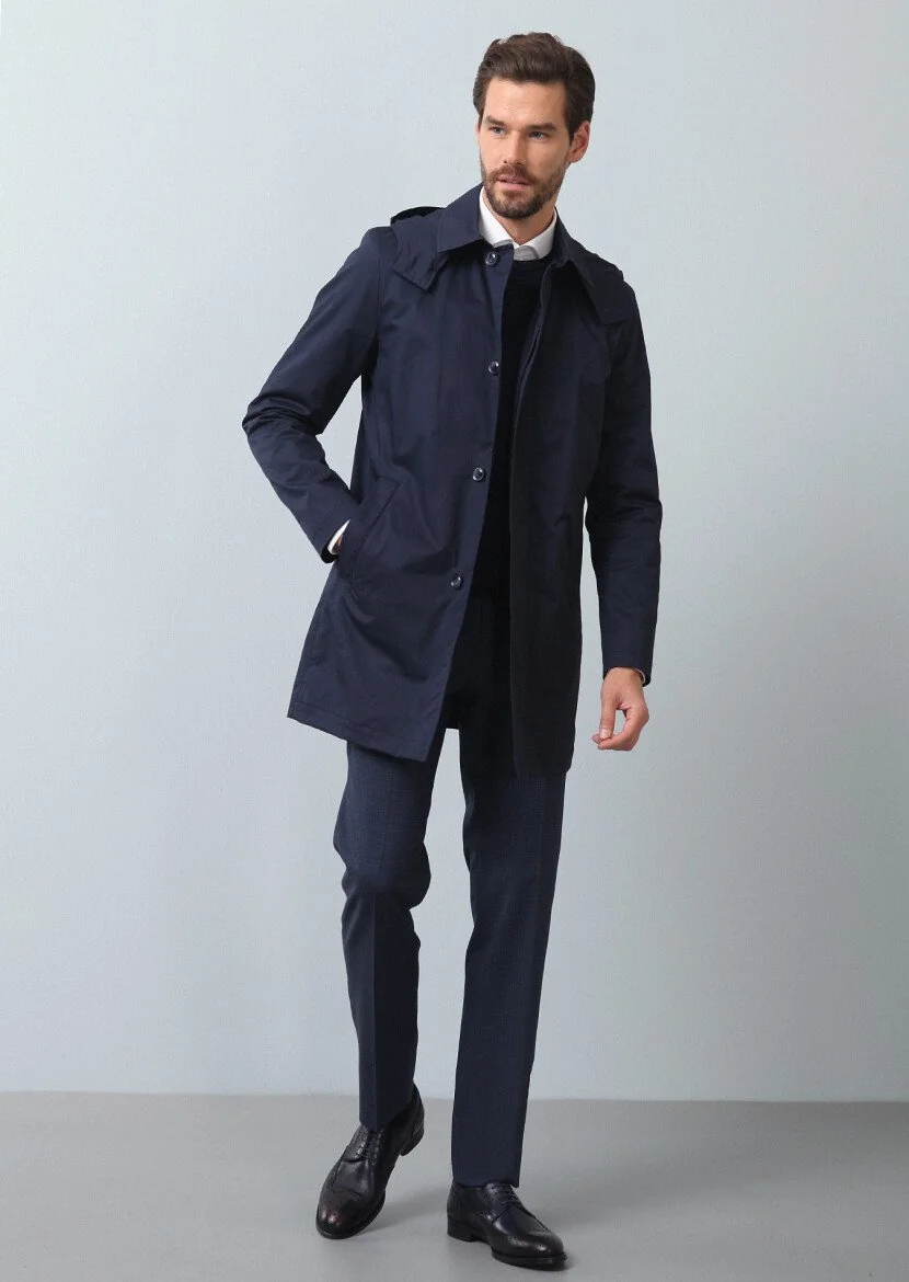 Navy Blue Weaving Rain Coat - 4