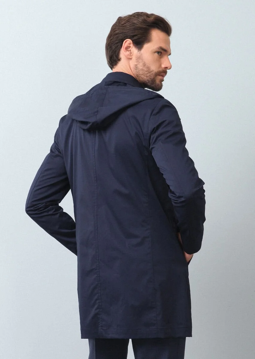 Navy Blue Weaving Rain Coat - 5