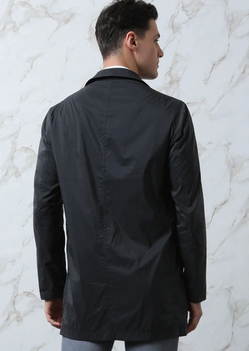Navy Blue Weaving Rain Coat - 5