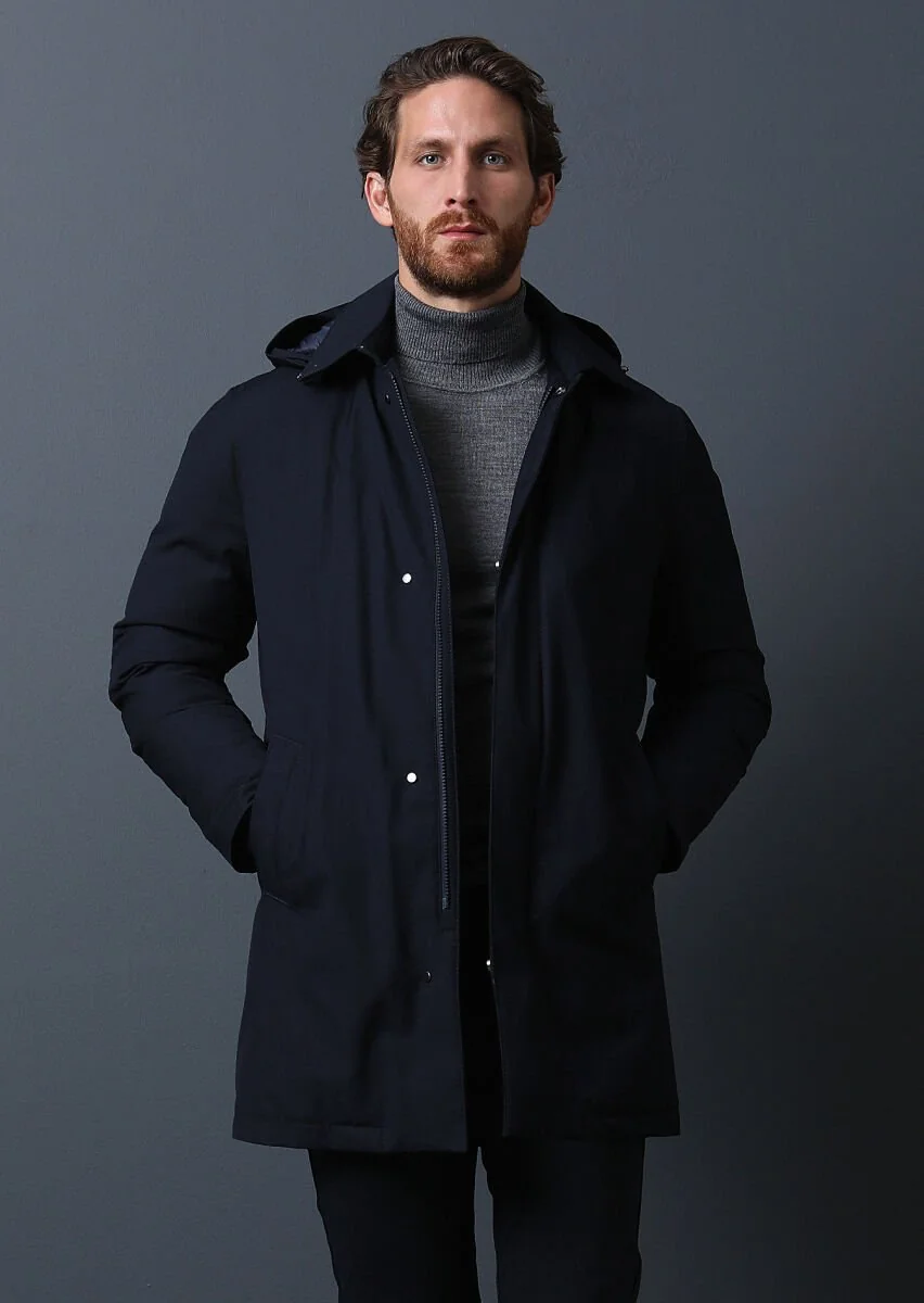 Navy Blue Weaving Rain Coat - 1