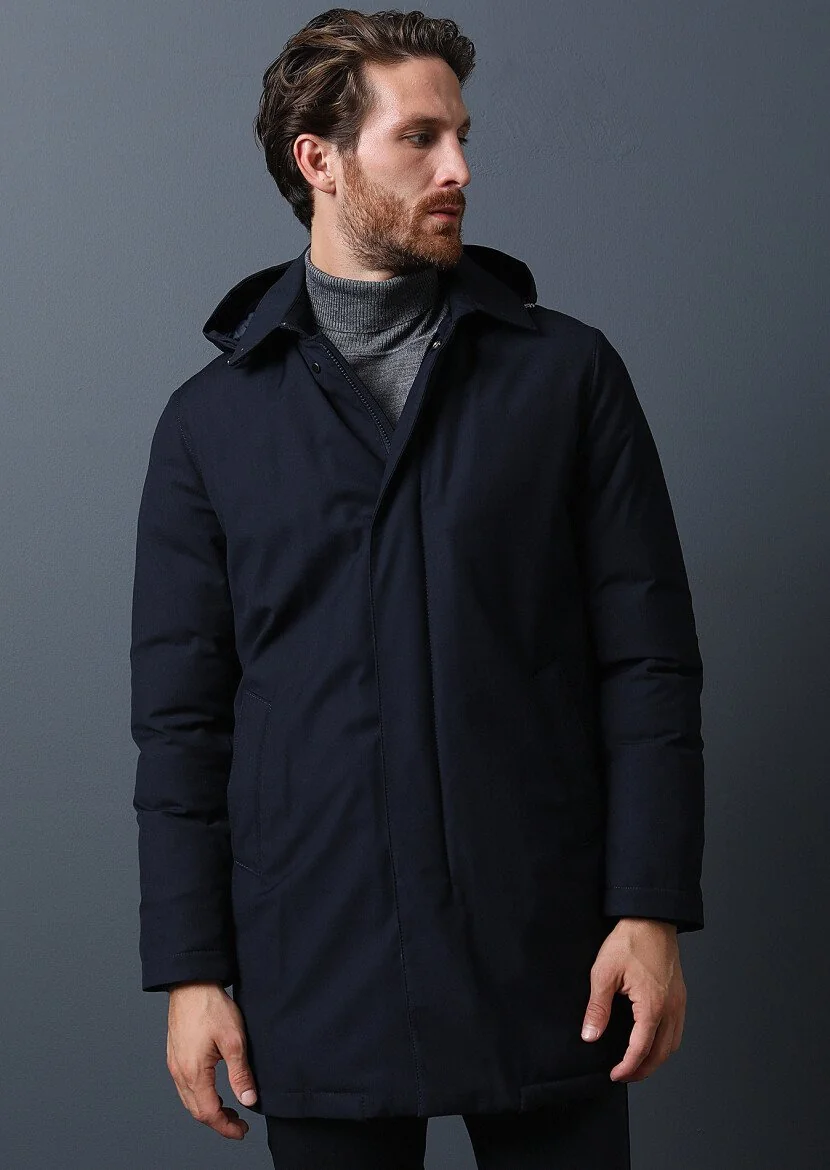 Navy Blue Weaving Rain Coat - 2