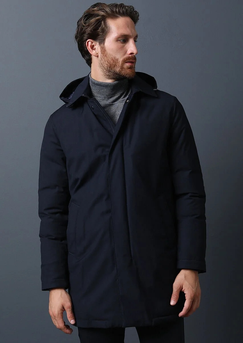 Navy Blue Weaving Rain Coat - 2
