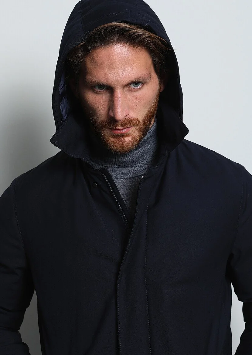 Navy Blue Weaving Rain Coat - 3