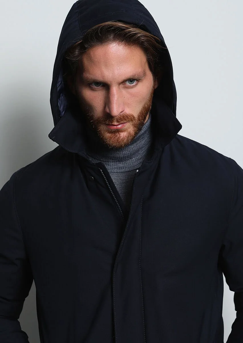 Navy Blue Weaving Rain Coat - 3
