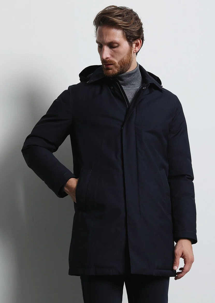 Navy Blue Weaving Rain Coat - 4