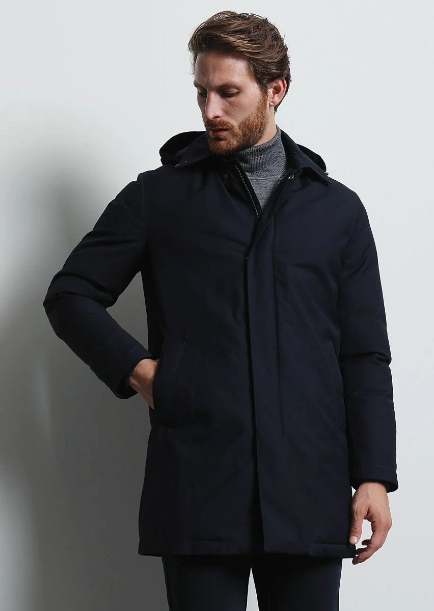 Navy Blue Weaving Rain Coat - 4