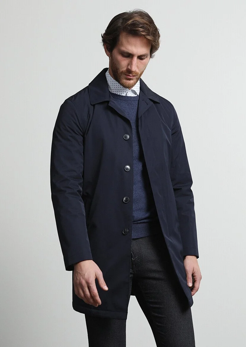 Navy Blue Weaving Rain Coat - 1