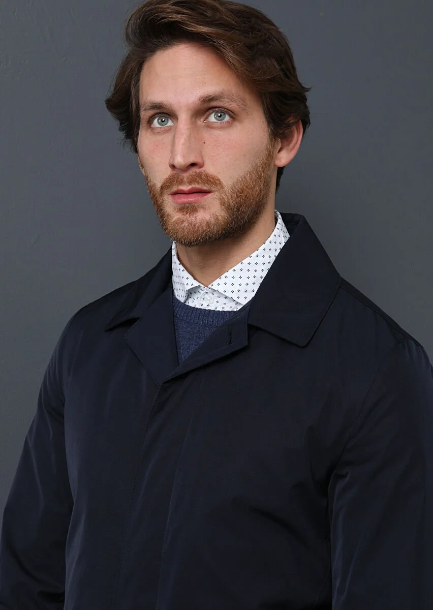 Navy Blue Weaving Rain Coat - 2